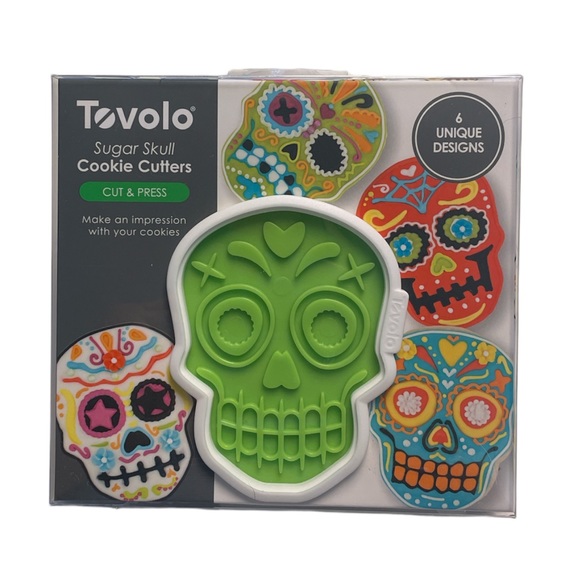 Tovolo Sugar Skull Cookie Cutter and 6 Stamps - Picture 2 of 10